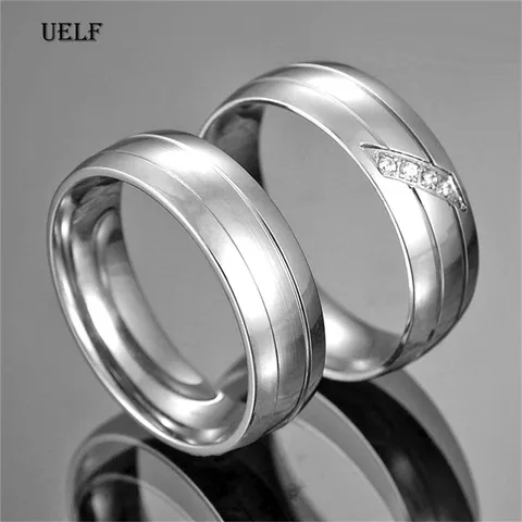 Uelf обручальное кольцо из нержавеющей стали для влюбленных IP серебряного цвета с кристаллом CZ парные кольца для мужчин женщин обручальные Обручальные кольца