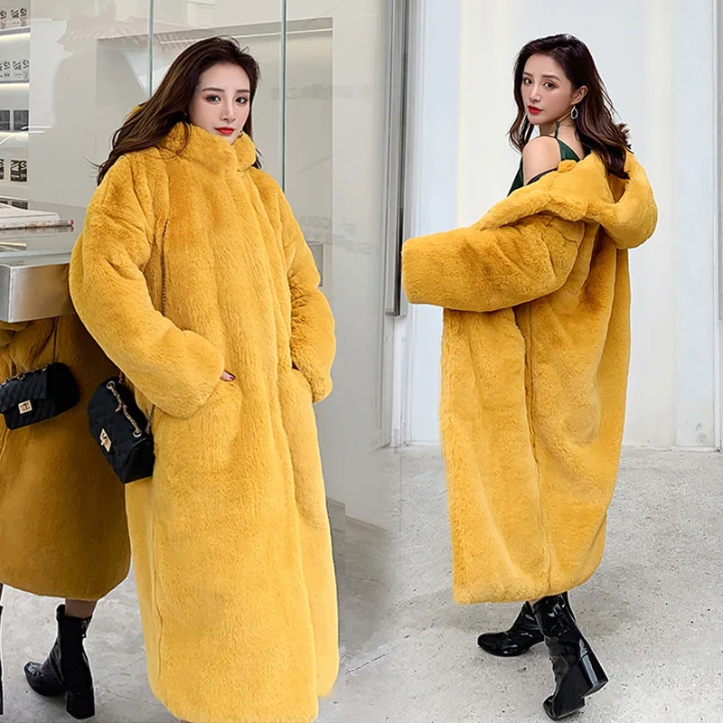 Womens Long Winter Jackets Thickened Hooded Loose Knee-high Plush Faux Fur Hood Teddy Female Coat Jacket Parka Women Outerwear | Женская