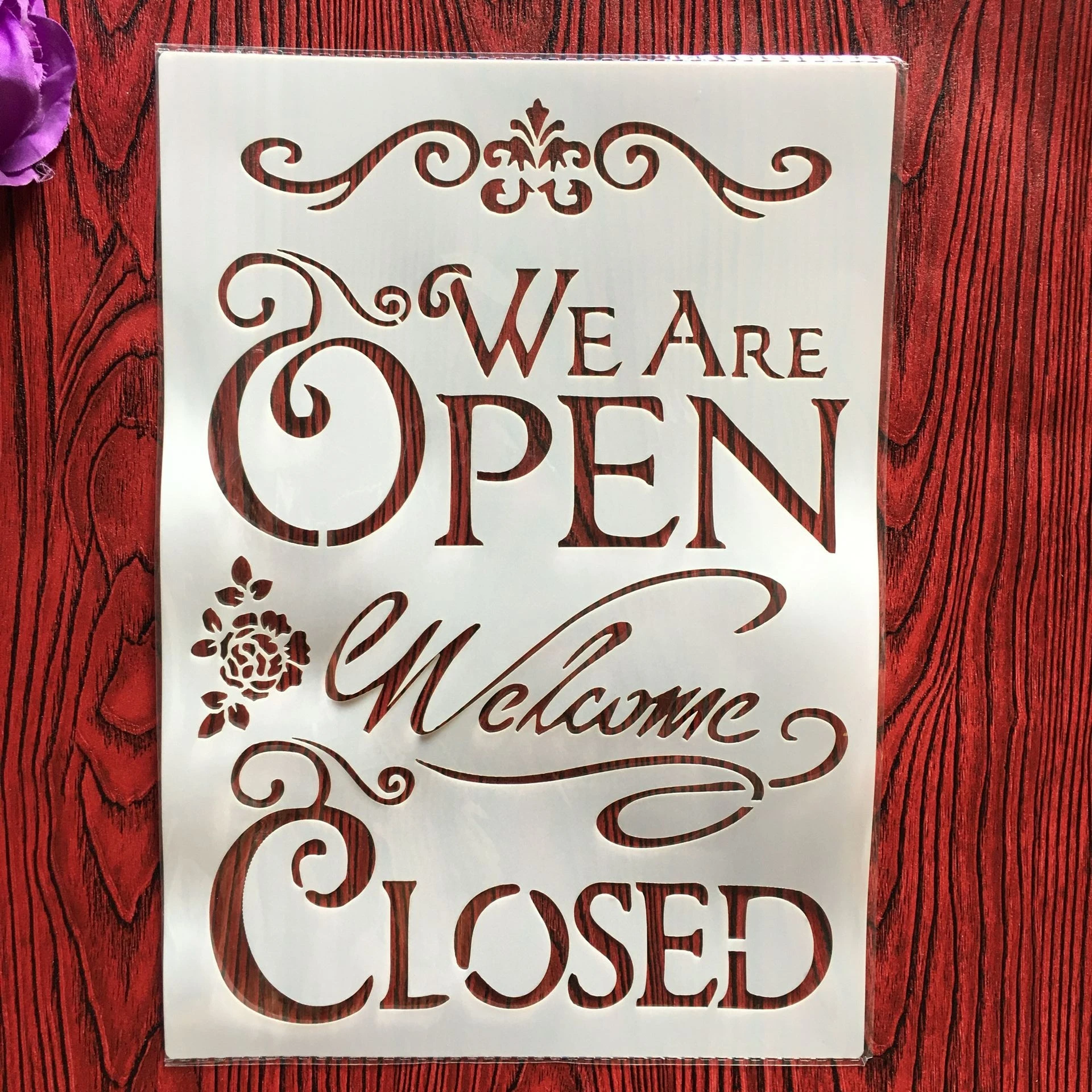 

A4 29 * 21cm OPEN CLOSED Floral DIY Stencils Wall Painting Scrapbook Coloring Embossing Album Decorative Paper Card Template