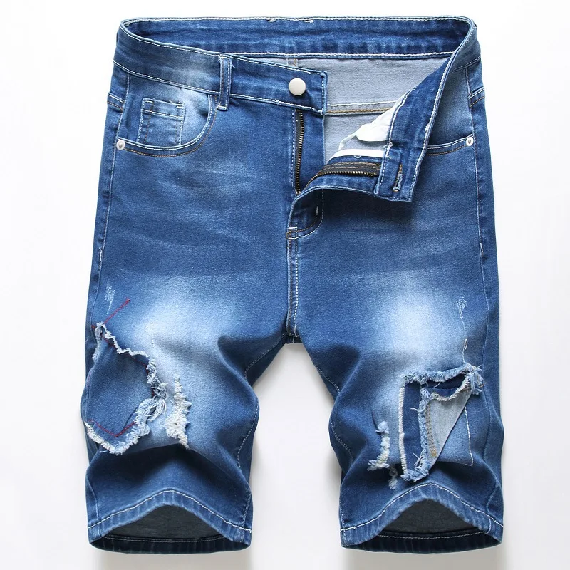 

New Fashion Hole patch Mens Ripped Short Jeans Brand Clothing Summer Shorts Breathable Tearing Denim Shorts Male Size 42