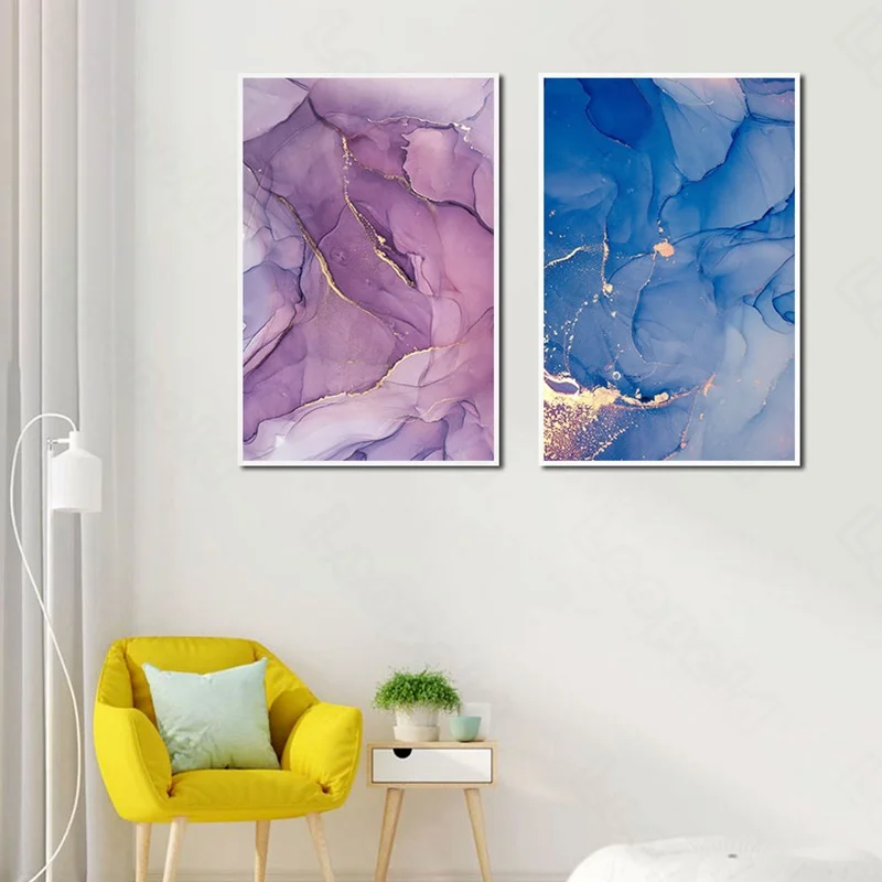 

Modern Brief Type Abstract Pink and Blue Petal Wall Painting Posters and Murals In Nordic Style for Living Room Decoration