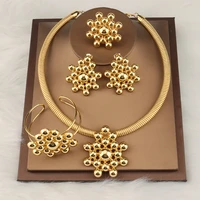 2022 african beads jewelry sets for women necklace earring ring bracelet jewelries set gold color statement accessories