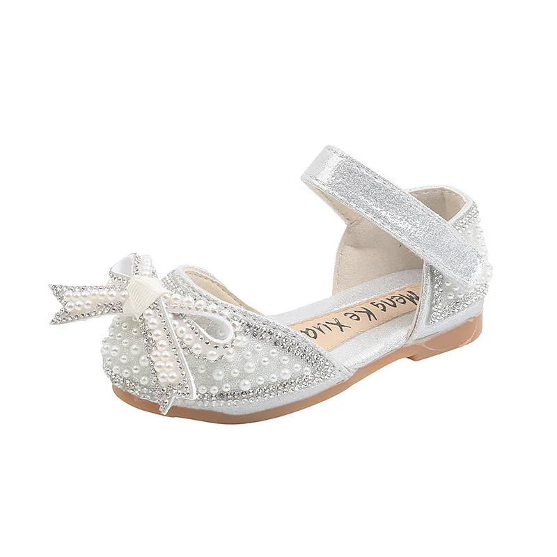 

2021 New Girls Shoes Children Rhinestone Butterfly Pearls Girls Princess Shoes for Wedding Party Dance Kids Single Shoes