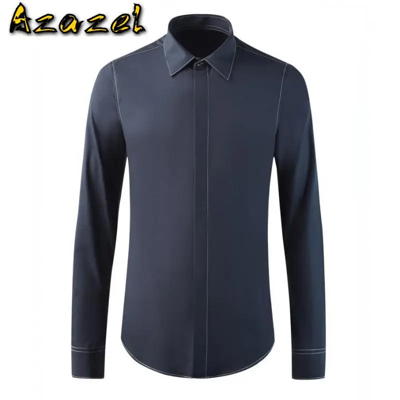 Azazel Cotton Male Shirts High Quality Long Sleeve Contrast Color String Mens Shirts Fashion Slim Fit Party Man Shirts 4XL