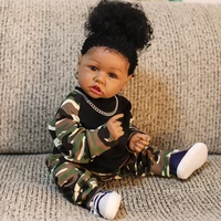 22inch hip hop rock baby girl black african american saskia reborn toddler doll full vinyl body bebe menina kids playmate gifts