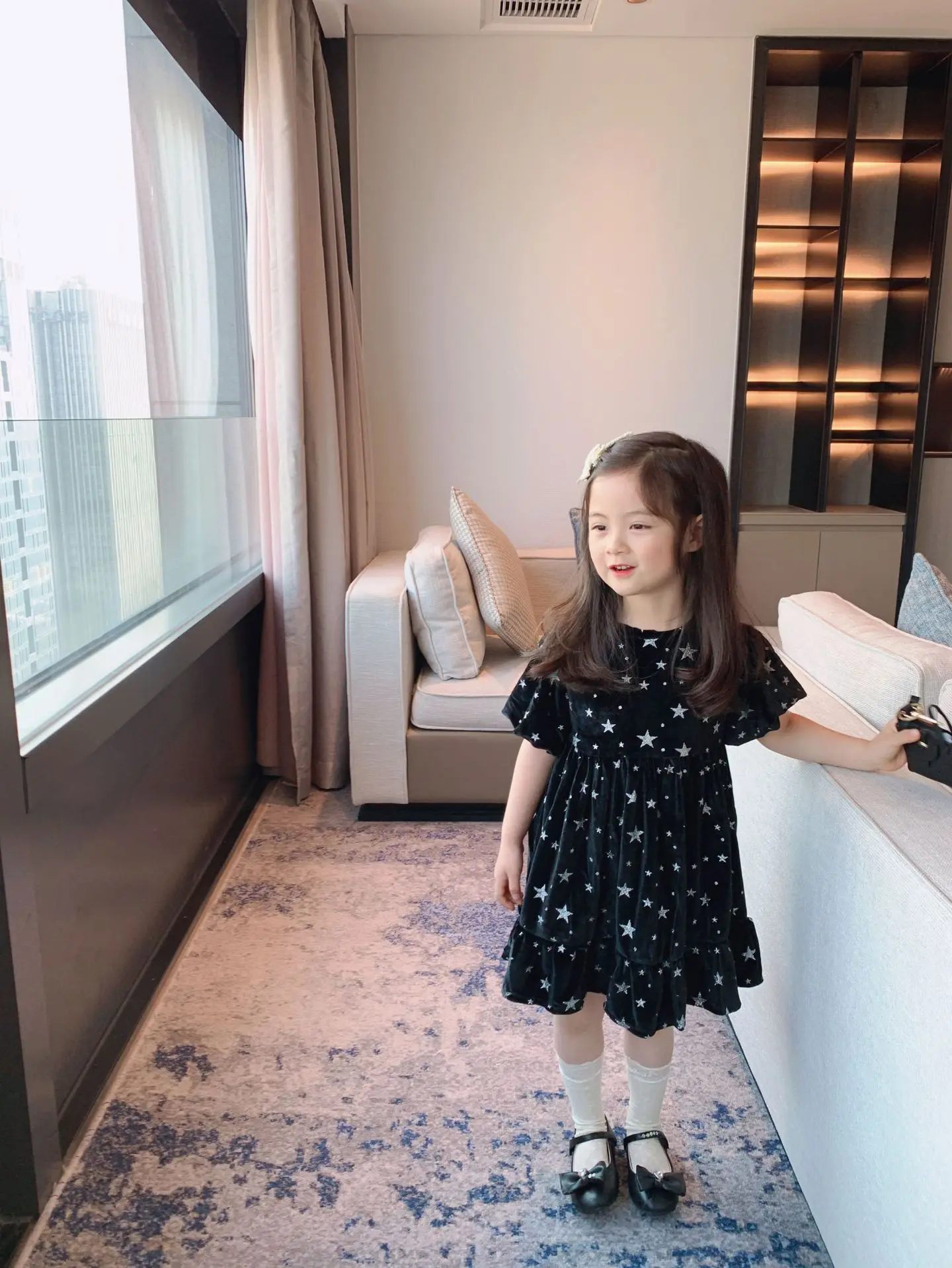 

2021 Ins Girls Fashion Dresses Star Velvet Dresses Children Children Dresses