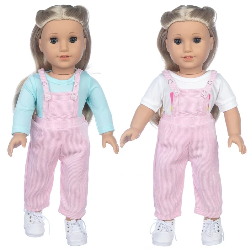 

Новинка 2021, комбинезон + футболка, подходит для кукол американской девочки, 18-дюймовая кукла, рождественский подарок для девочки (продается ...