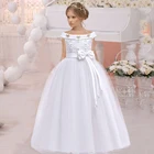 2022 Летнее белое длинное платье на одно плечо для подружки невесты, платье с бантом для девочек, детские платья для девочек, детское праздничное свадебное платье принцессы