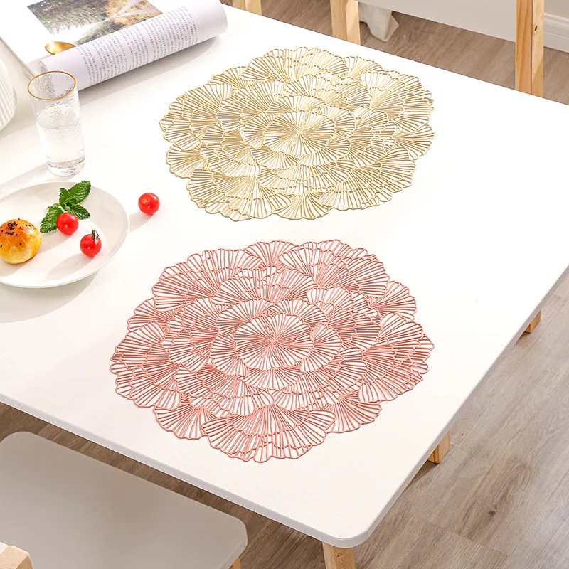 

Flower Hollow Placemat PVC Hot Stamping Table Mat Home Heat Insulation Non-slip Coffee Cup Coaster Plate Mat