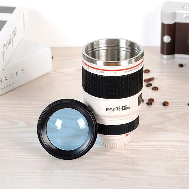 Anti-scald Coffee Cup SLR Simulation Camera Lens Mugs Anti-slip Stainless Steel Thermal Mug Decoration Home Drinkware | Дом и сад