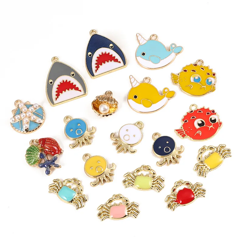 10 шт./лот эмалевые Подвески в виде морских животных акулы краба осьминога ракушки