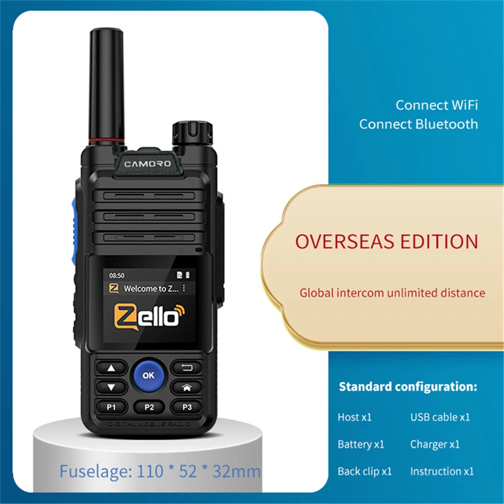 Zello-walkie-talkie Poc, Radio 4G PTT, BT, Wifi, GPS, 6800mAh, Radio bidireccional, Red de largo alcance, con Cable de PC