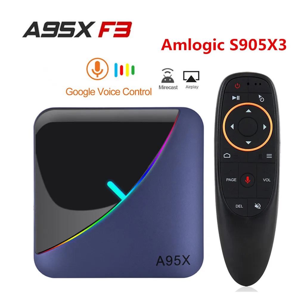 ТВ приставка A95x F3 RGB светильник на Android 9 0 Amlogic S905X3 смарт USB3.0 H.265 8K 60fps Netflix Youtube Plex