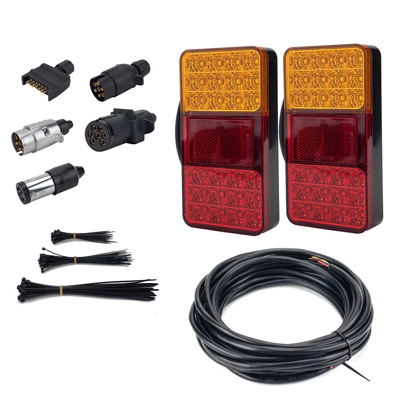 

2pcs Trailer Tail Lights 24 LED Car Caravan Boat Trunk Turn Signal Lamps with 7 Pin Plug Set 8M 5-Core Wire