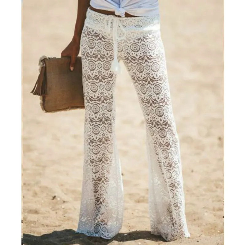 Женские сексуальные кружевные брюки Boho свободные широкие с принтом пляжные