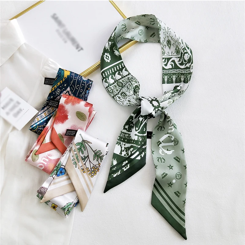 

Long Skinny Hair Scarf Women Narrow Long Thin Ribbon Sweet Print Hair Tie Bands Decorative Neckerchief Headscarf DIY Bag Handle