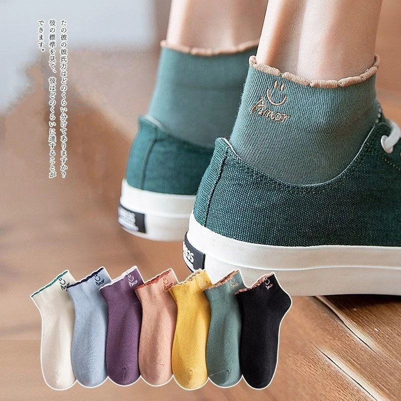 

5Pairs/Lot Cotton Casual Short Socks for Woman Girls Spring Summer Sport Breathable Kawaii Ankle Socks Mixed Colors Lingerie