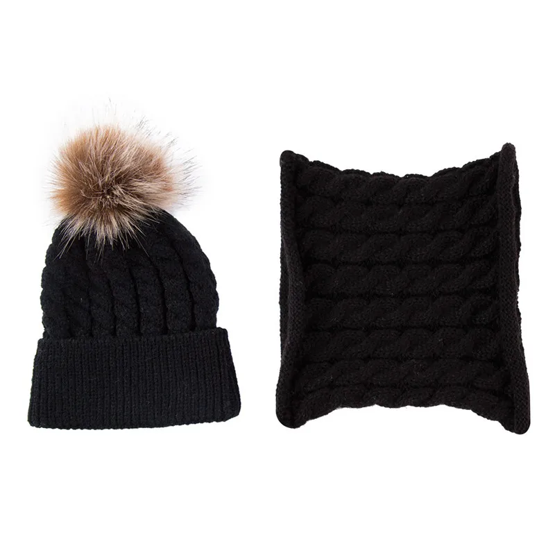 

New Winter Children Hat Scarf Sets Solid Color Knitted Pompom Ball Hat Boys Girls Head Cover Kids Beanies Set Children Cap