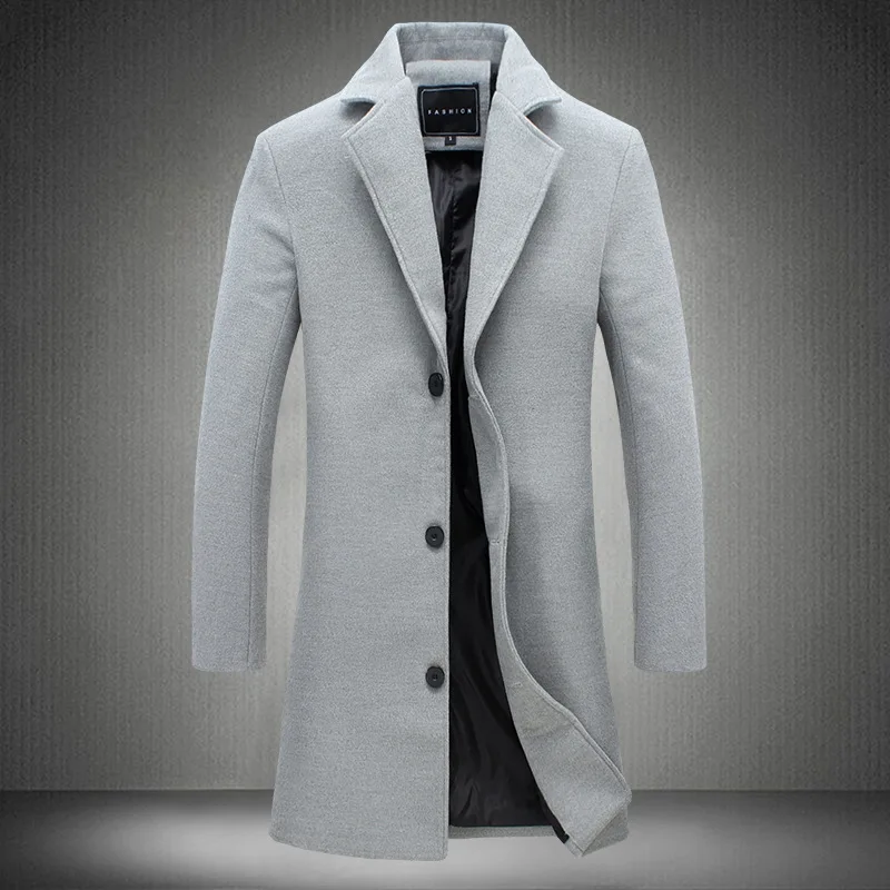 

New Autumn and Winter Pop Mens Solid Color Casual Business Woolen Coats / Mens High-end Brand Slim Long Woolen Coat Male Jacket
