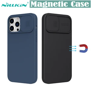 for iphone 13 12 pro max case nillkin silky magnetic case for iphone 13 12 pro slide camera soft silicone cover for iphone13 12 free global shipping