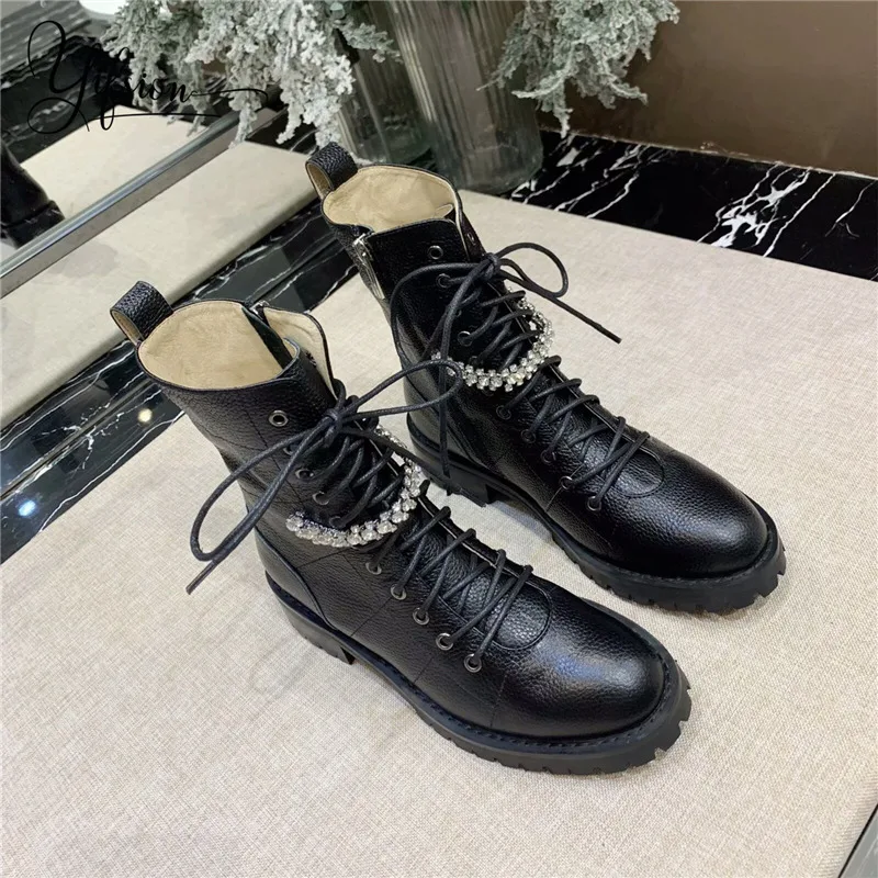 OLOME Новинка римские из натуральной кожи женские ботинки-гладиаторы с круглым