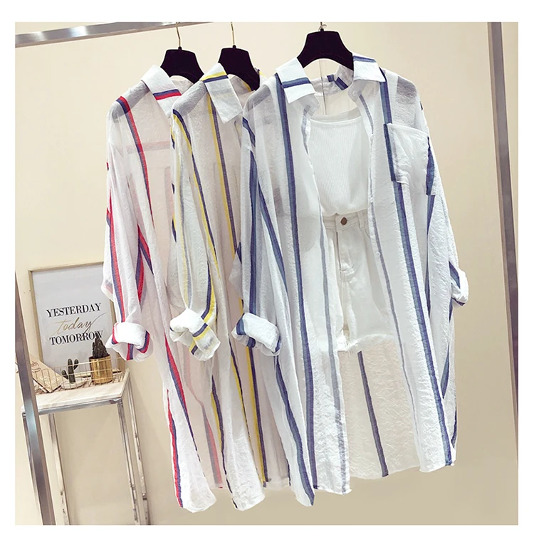 Новинка 2019 весенне летние женские модные топы в крупную полоску с длинным