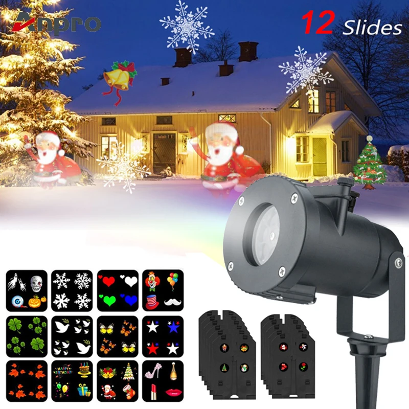 

12 Pattern Outdoor Waterproof LED Christmas Snowflake Projector Lamp Spotlight Birthday Halloween Wedding Projector Lights
