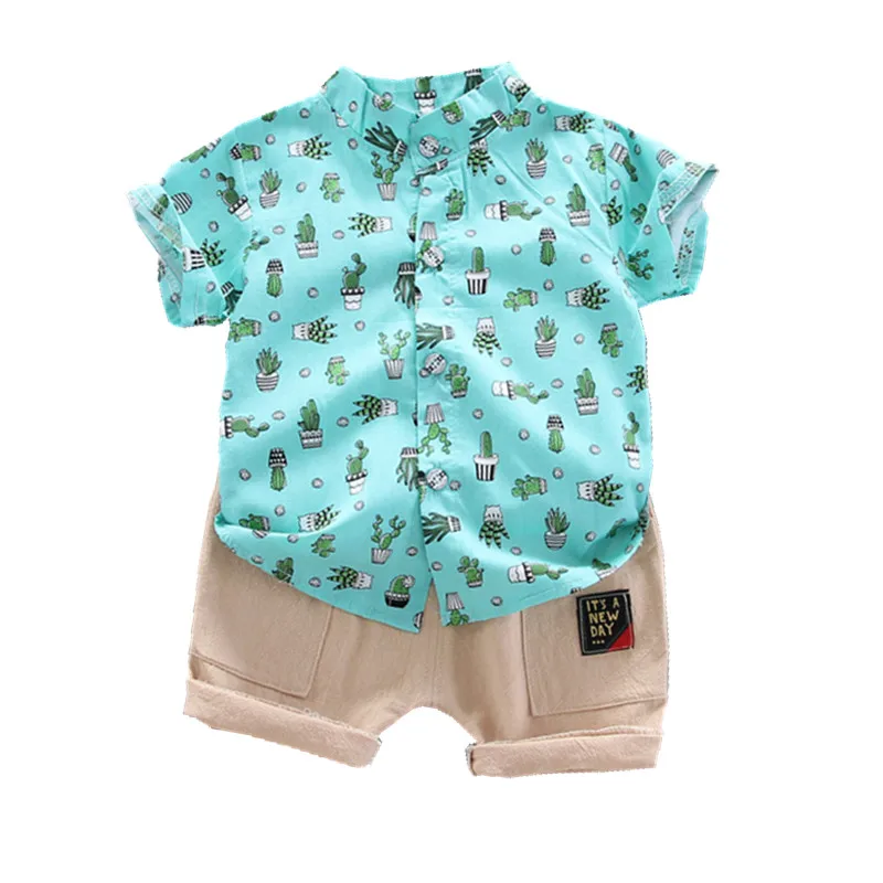 summer Baby boy clothes kids sets Flower shirt t-shirt +pants suit Boy print sports suits |