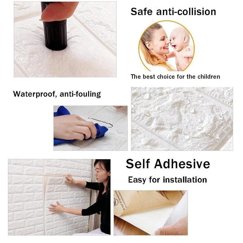 Self-adhesive DIY Brick Foam Board 3D Wall Stickers Embossed Stone Wallpaper Home Decoration Living Room Kitchen | Дом и сад