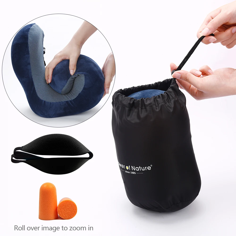 Contour Memory Foam Pillow Soft Slow Rebound Space Travel Pillow Solid Cervical Pillow Neck Healthcare With Eye Mask Earplugs