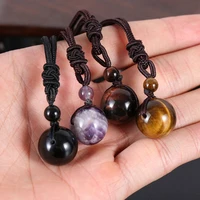 jewelry lucky blessing amulet round ball necklace tiger eye stone black obsidian pendant