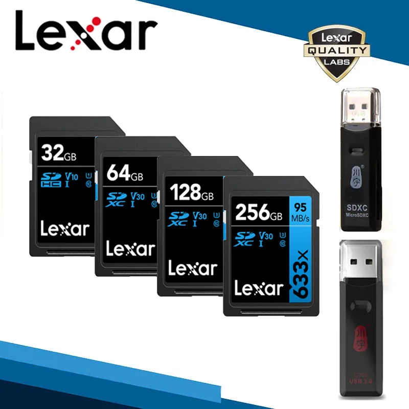 Карта памяти Lexar SDXC SDHC SD 95 м/с 633x32 Гб 64 128 ГБ 256 512 ТБ U1 U3 класс 10 для видеокамеры 1080p 3D