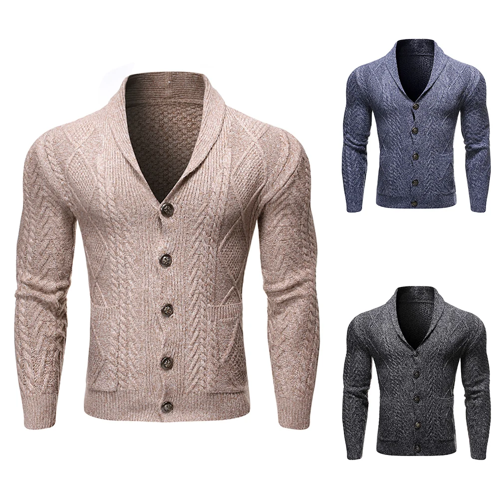 Осень-зима свитер с отложным воротником однотонный кардиган на пуговицах