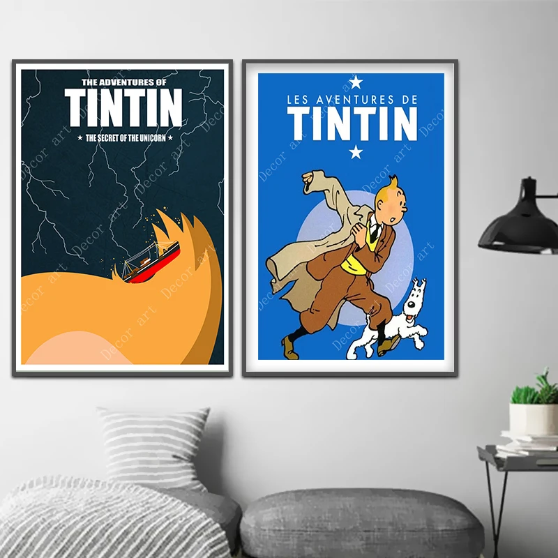 Приключения Тинтина собаки подводный мир комиксов Холст Картина Винтаж Плакат