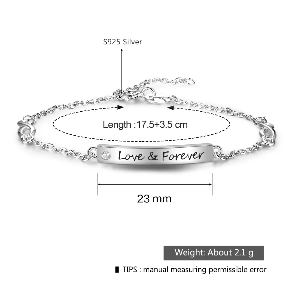 Женские серебряные браслеты с гравировкой и именем подарочные для влюбленных