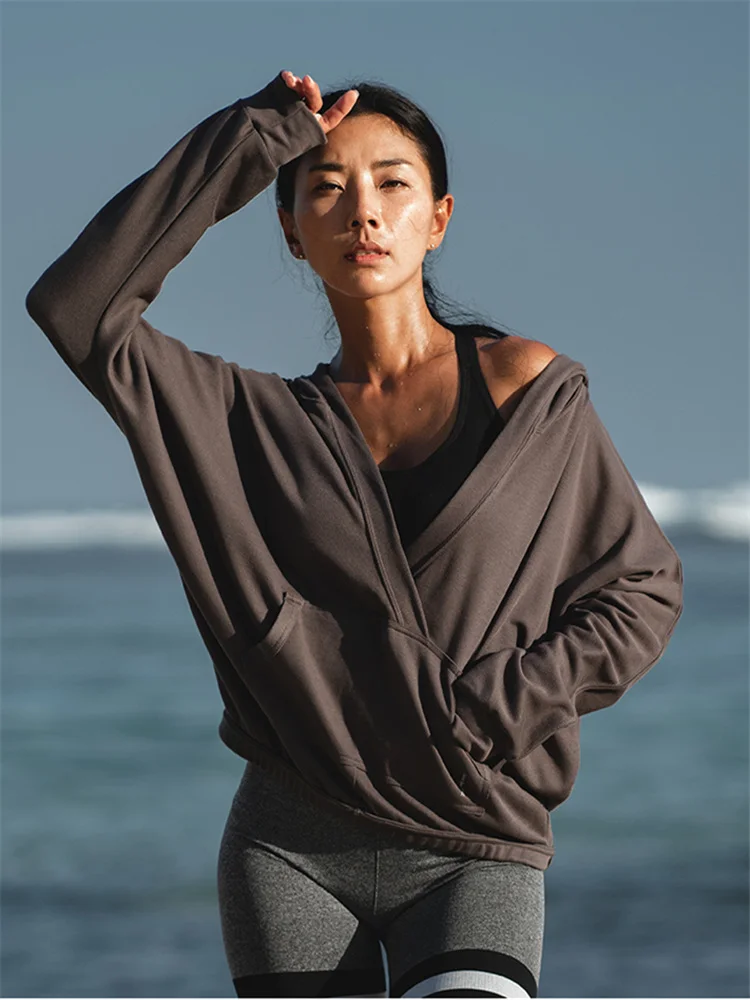 Женская хлопковая толстовка Oyoo серый удобный тренировочный пуловер для бега