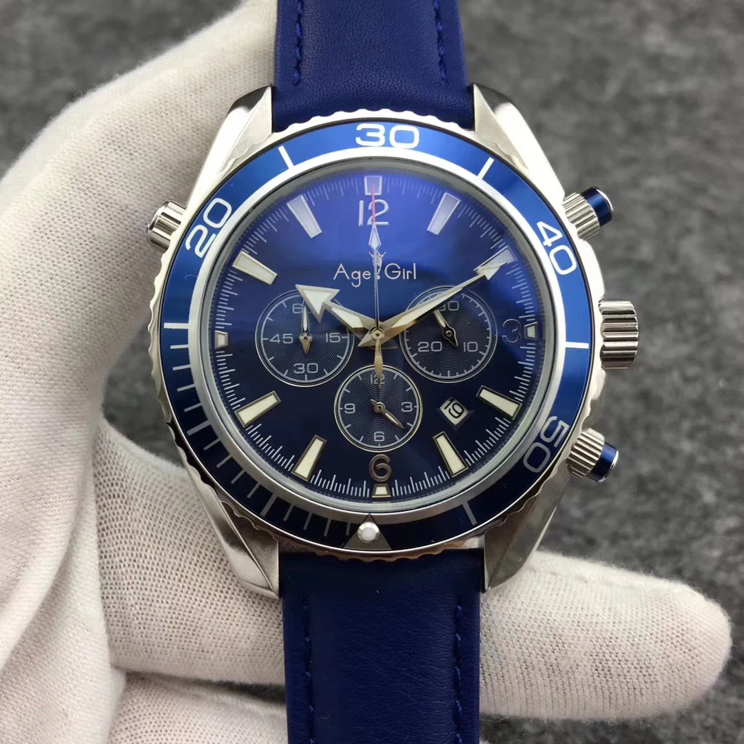 Leather Blue Роскошные Брендовые мужские профессиональные спортивные часы для дайвинга модные из нержавеющей стали оранжевый синий черный кварцевый хронограф мастер водонепроницаемый - Цвет: Leather Blue