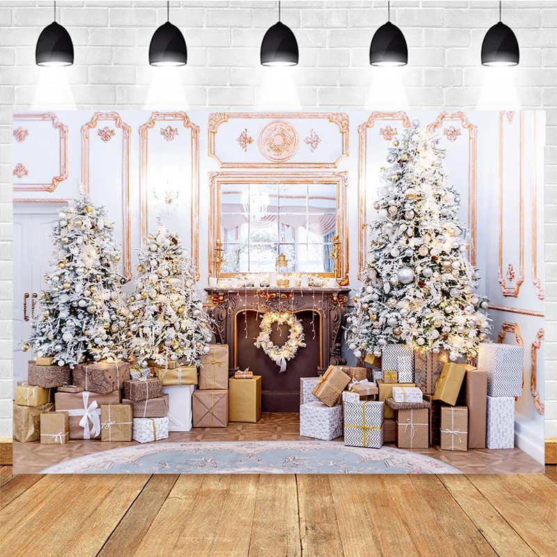 

Christmas Photo Background Christmas Tree Fireplace Decoration Style Child Portrait Photo Wallpaper Photography Prop Studio