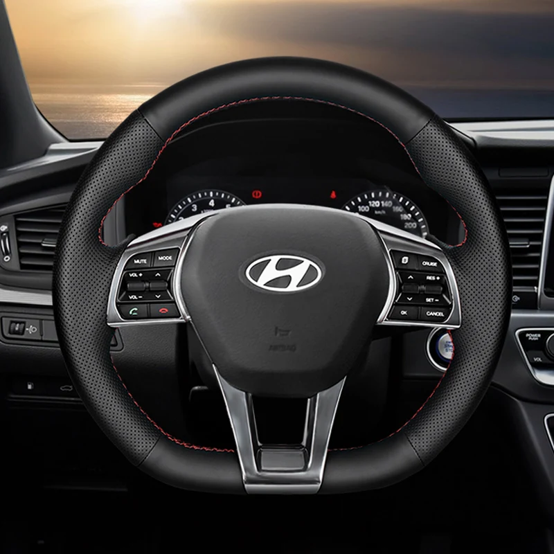 

Сшитая вручную Кожаная оплетка руля для Hyundai Sonataso nine, новинка, ix35 D Тип IX25 Elantra Mistra Avante