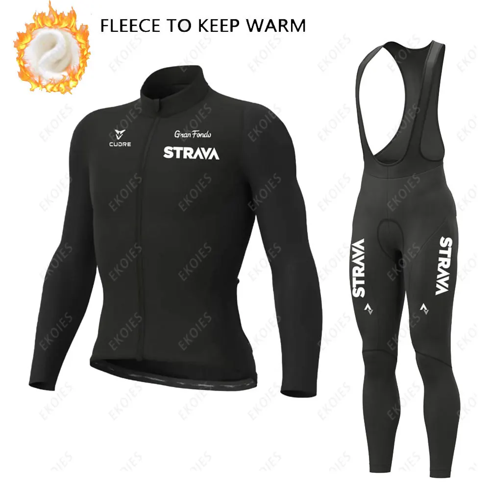 

2022 Strava Cycling Jersey Set Men Winter Thermal Fleece Biking Clothing Riding Bike Bib Pants Suit Ropa De Ciclismo Sportswear