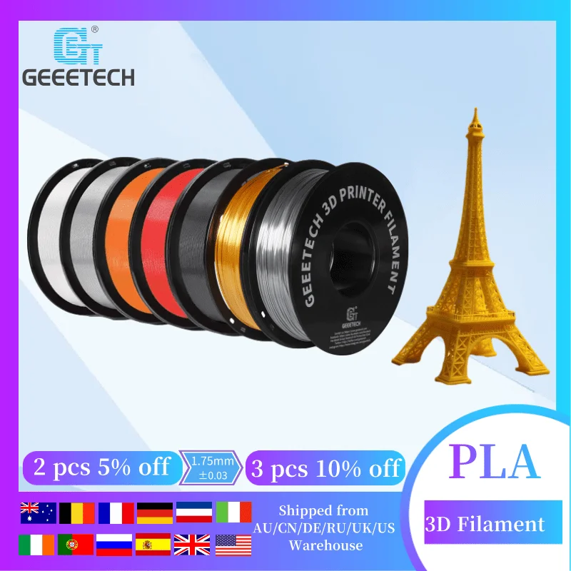 Geeetech 1 кг PLA нить 75 мм кг/рулон для 3D принтера с белым черным мути цветом светящийся