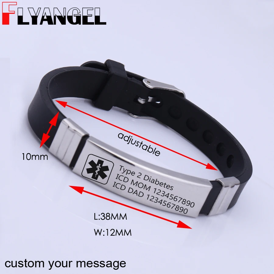 FLYANGEL Custom Bracelet Medical Alert ID Emergency Jewelry Silica gel Accessories For Patient Gifts |