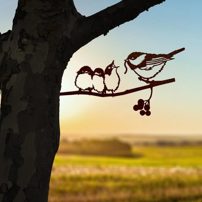 

Yard Art Tree Bird Animal Art Garden Metal Tree Stainless Steel Art Metal Bird,Owl,Garden Creative Decoration, Garden Fu