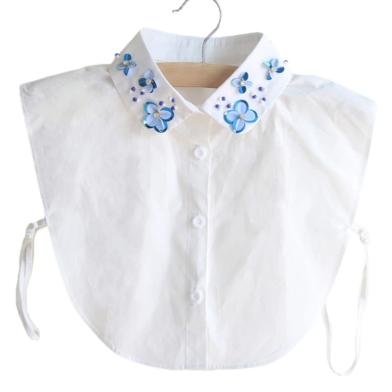 

Detachable Half Shirt Blouse Handmade Beading Sequins Floral Lapel Fake Collar
