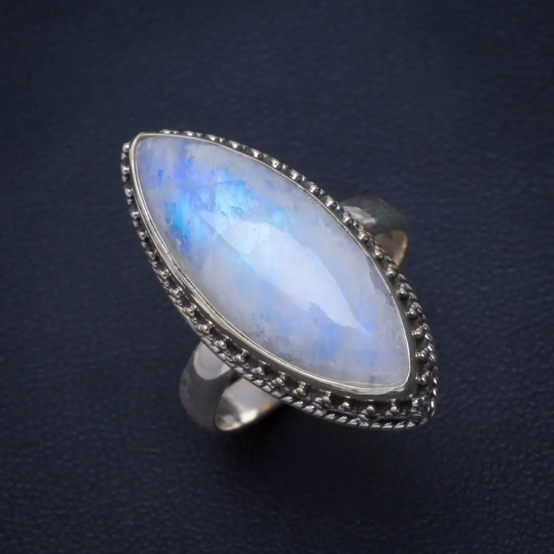 Натуральный Радужный Лунный Камень ручной работы уникальный кольцо из