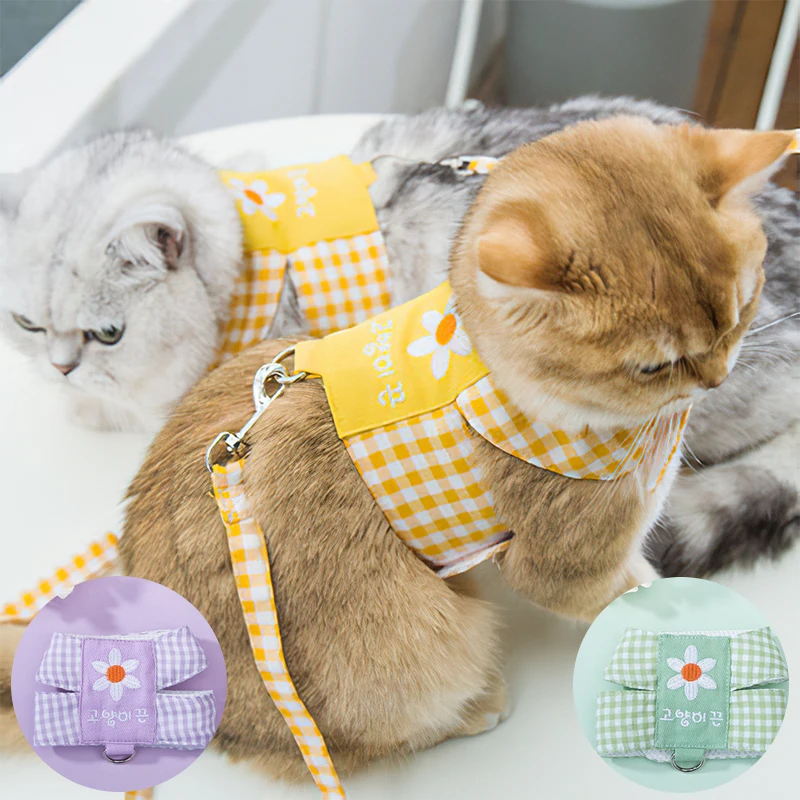 

Cat Traction Rope Floral Chest Back Harnesses and Leash Lead Puppy Chain Suit Vest-Style Pet Chest Strap