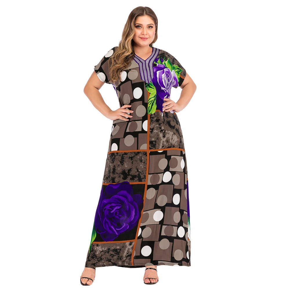 Женское платье макси в мусульманском стиле с коротким рукавом повседневное