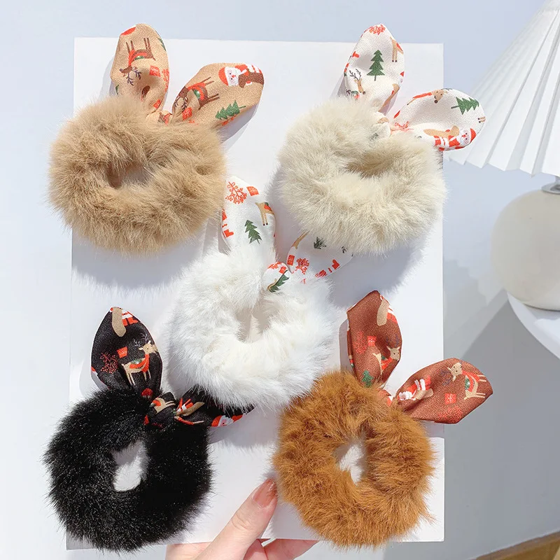 

Winter Plush Scrunchies Faux Fur Hair Ring Solid Girl Women Fashion Pack Slap Bracelet Ponytail Holder Headwear Hair Accessoires