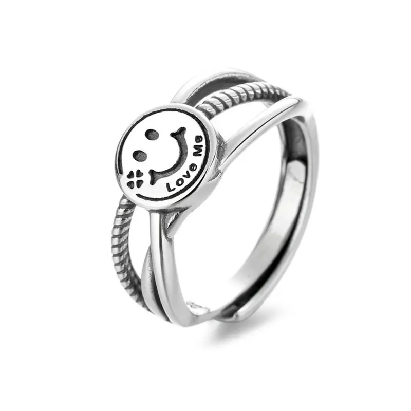 

Fashion Retro Punk Multilayer Chain Twisted Smiley Face Ladies Open Ring Hip Hop Rock Jewelry Adjustable Gift For Best Friend