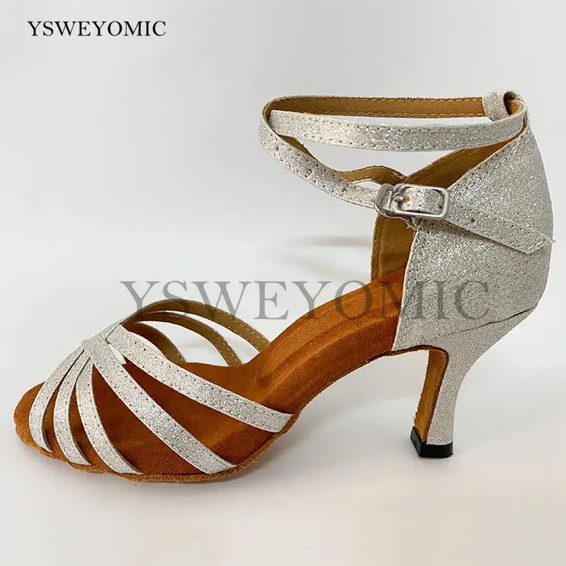 Woman Latin Dance Shoes Silver Gold for Girls Glitter High Heel Salsa Bachata Dancing Shoes Women Soft Sole Ballroom Dance-shoes